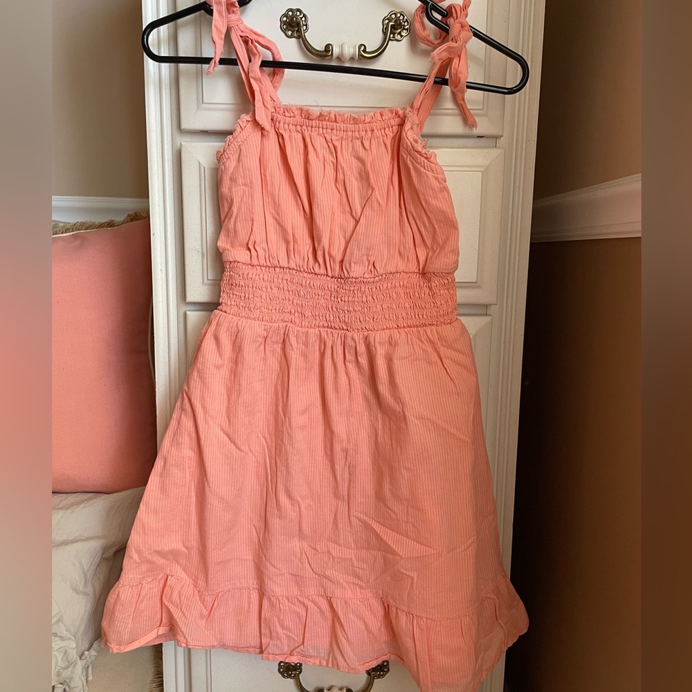 True Craft Coral Peach Tie-Shoulder Sundress
